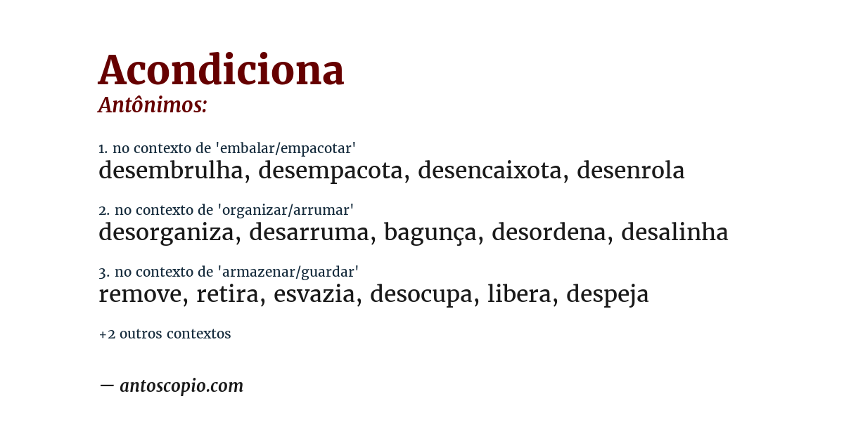 Antônimo de acondiciona