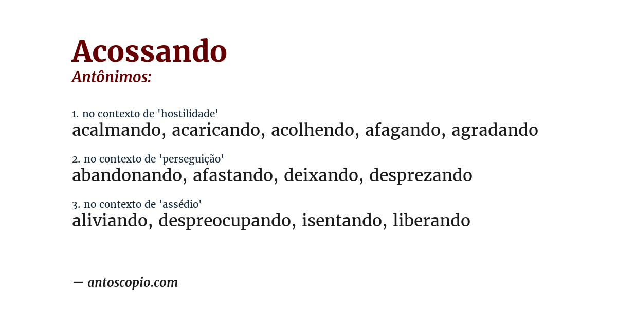 Antônimo de acossando