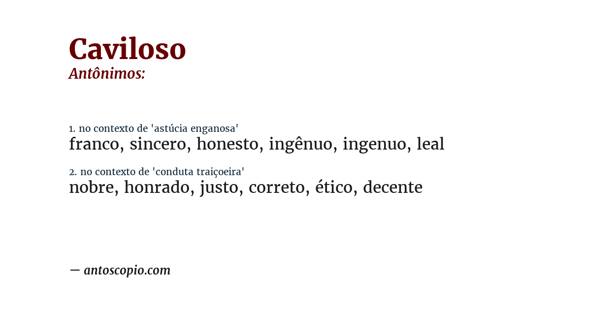 Antônimo de caviloso