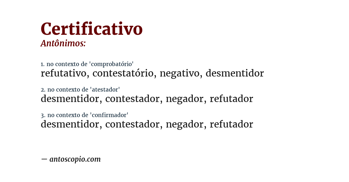 Antônimo de certificativo