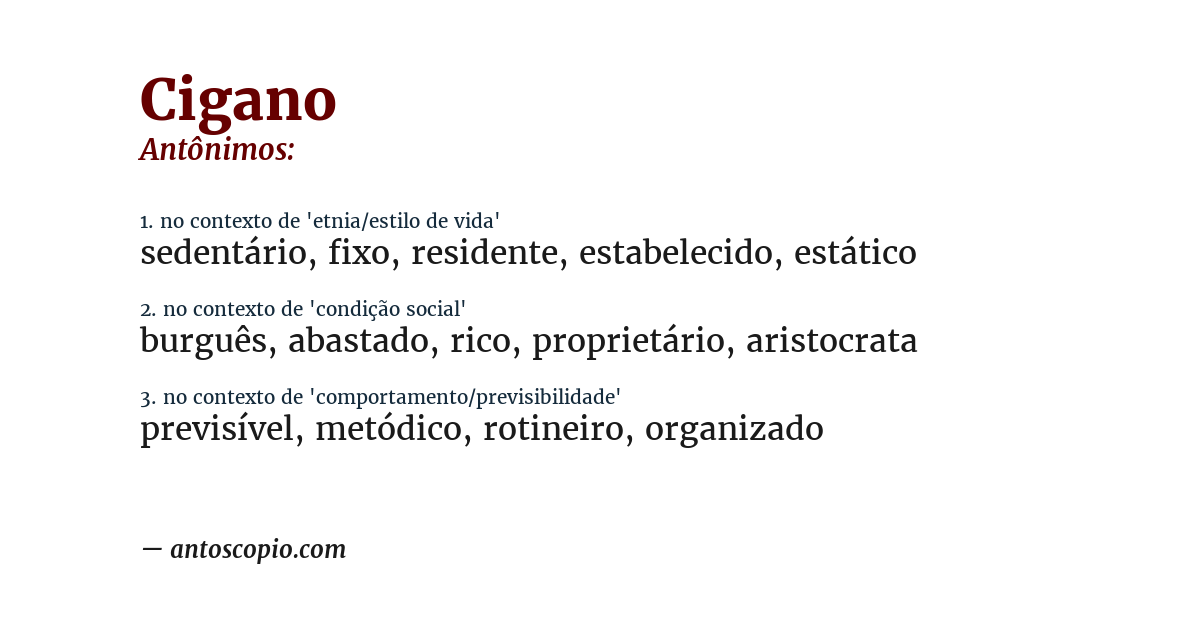 Antônimo de cigano