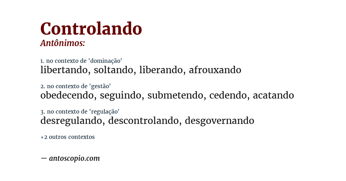 Antônimo de controlando
