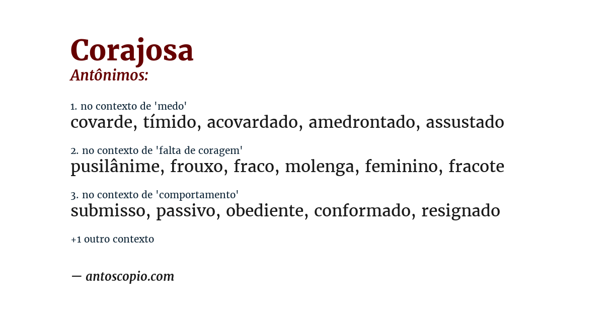 Antônimo de corajosa