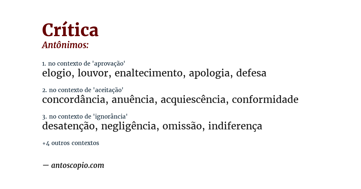Antônimo de crítica