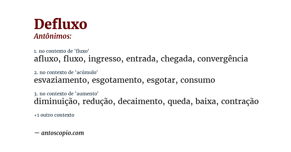 Antônimo de defluxo