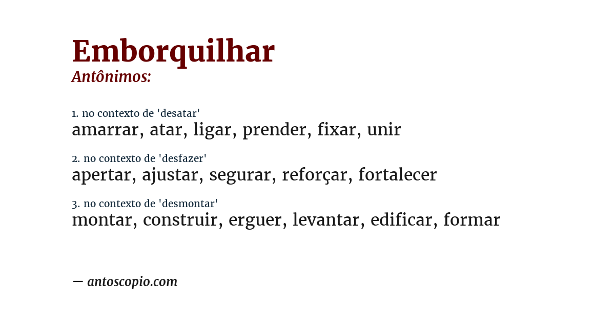 Antônimo de emborquilhar