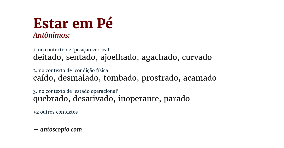 Antônimo de estar em pé