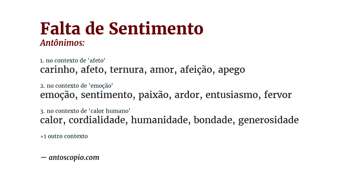 Antônimo de falta de sentimento