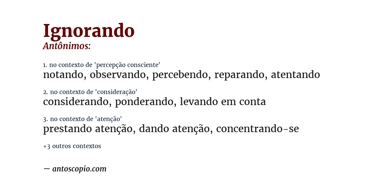 Antônimo de ignorando