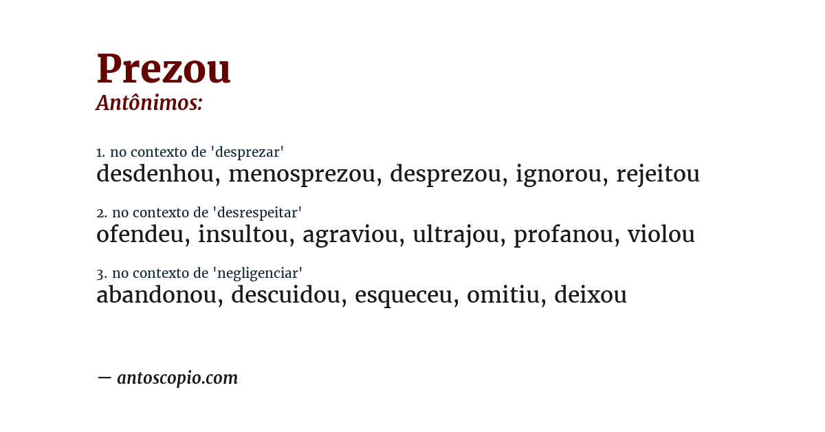 Antônimo de prezou