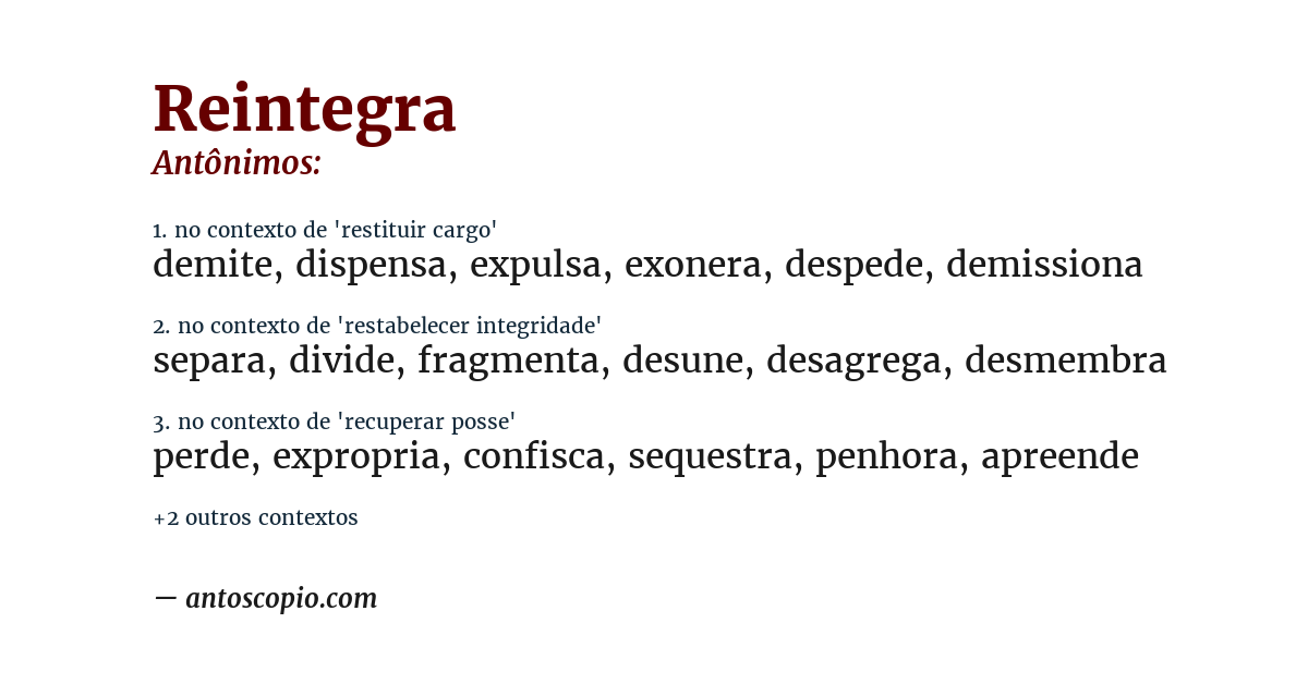 Antônimo de reintegra