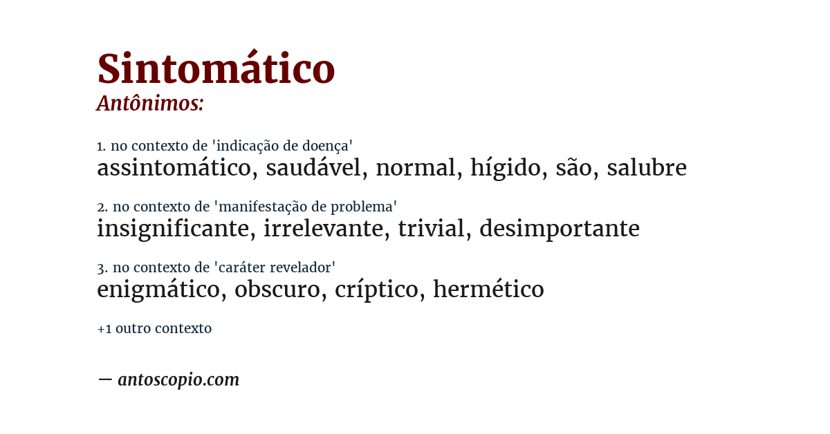 Antônimo de sintomático