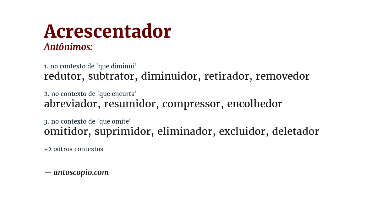 Antônimo de acrescentador