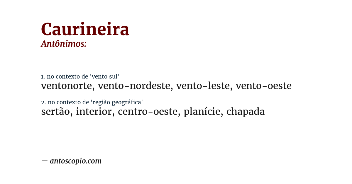 Antônimo de caurineira