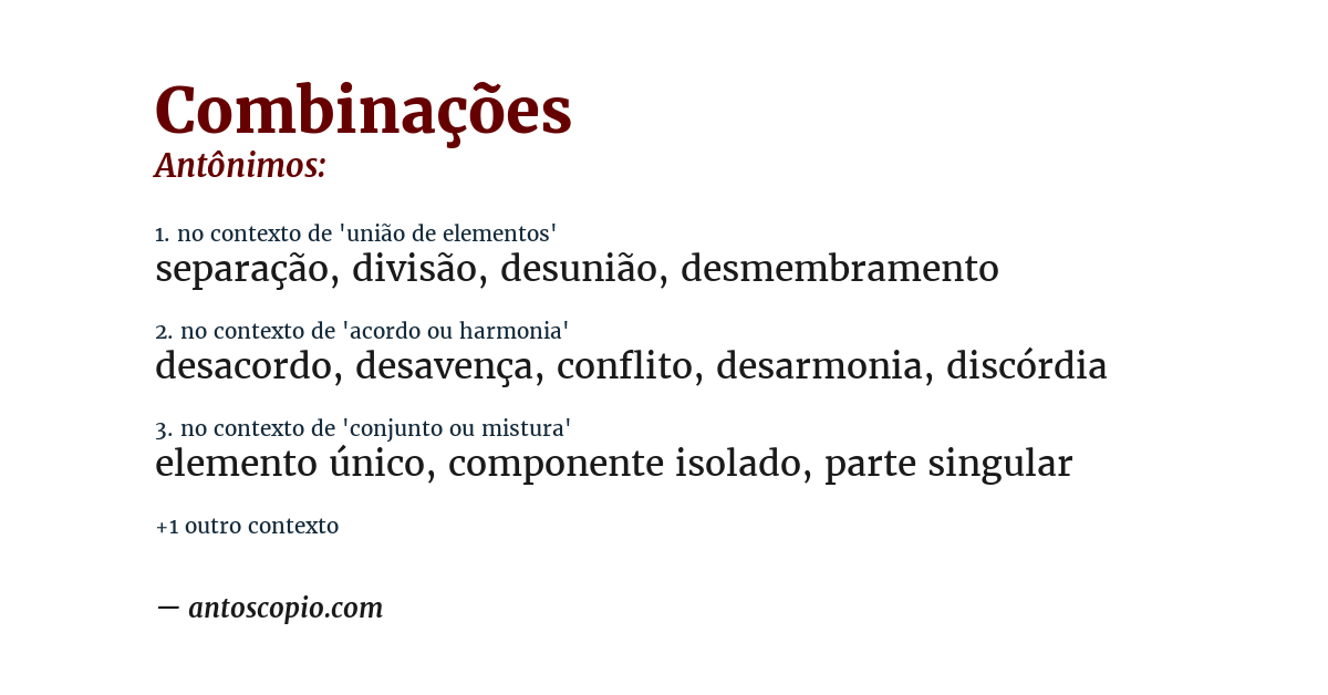 Antônimo de combinações