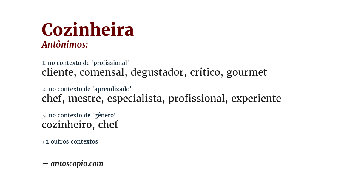 Antônimo de cozinheira