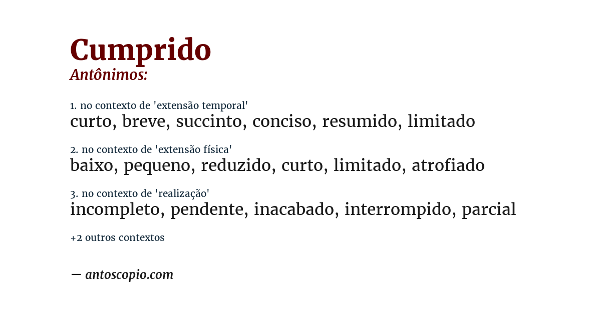 Antônimo de cumprido
