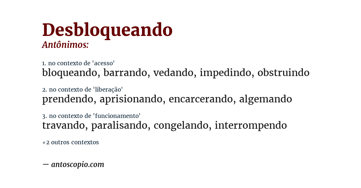 Antônimo de desbloqueando