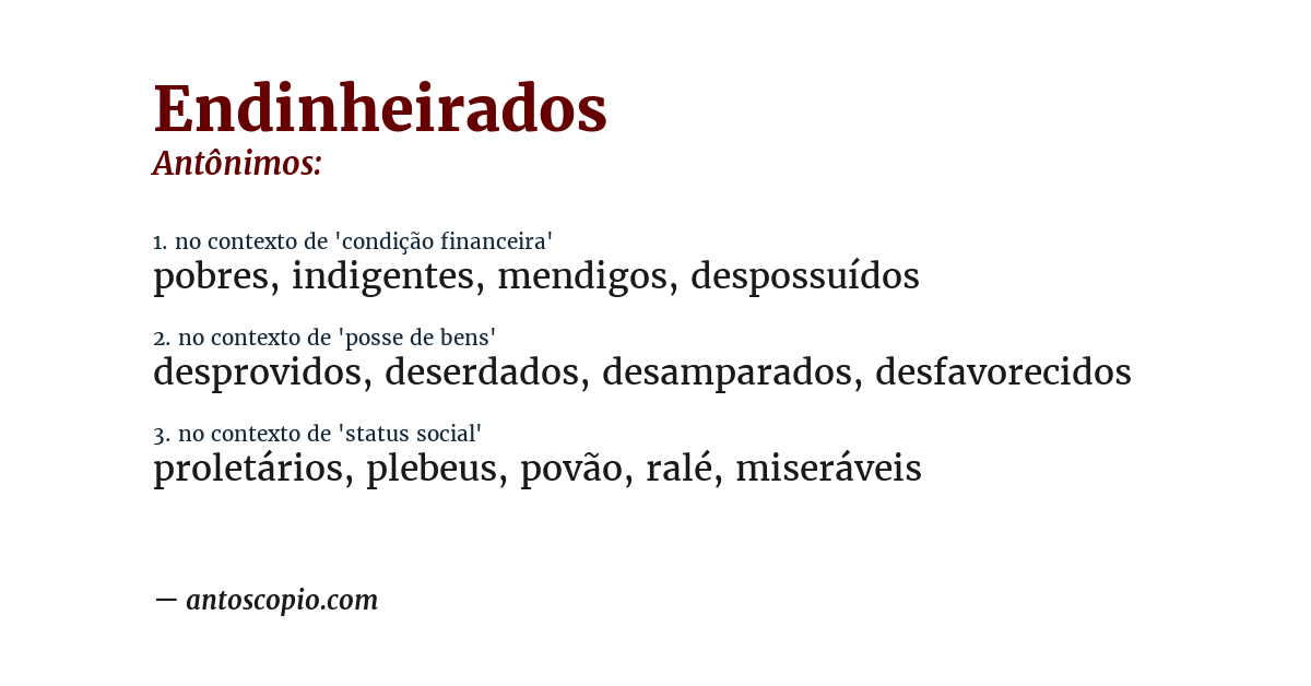 Antônimo de endinheirados