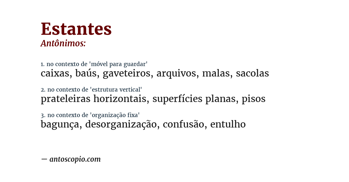 Antônimo de estantes