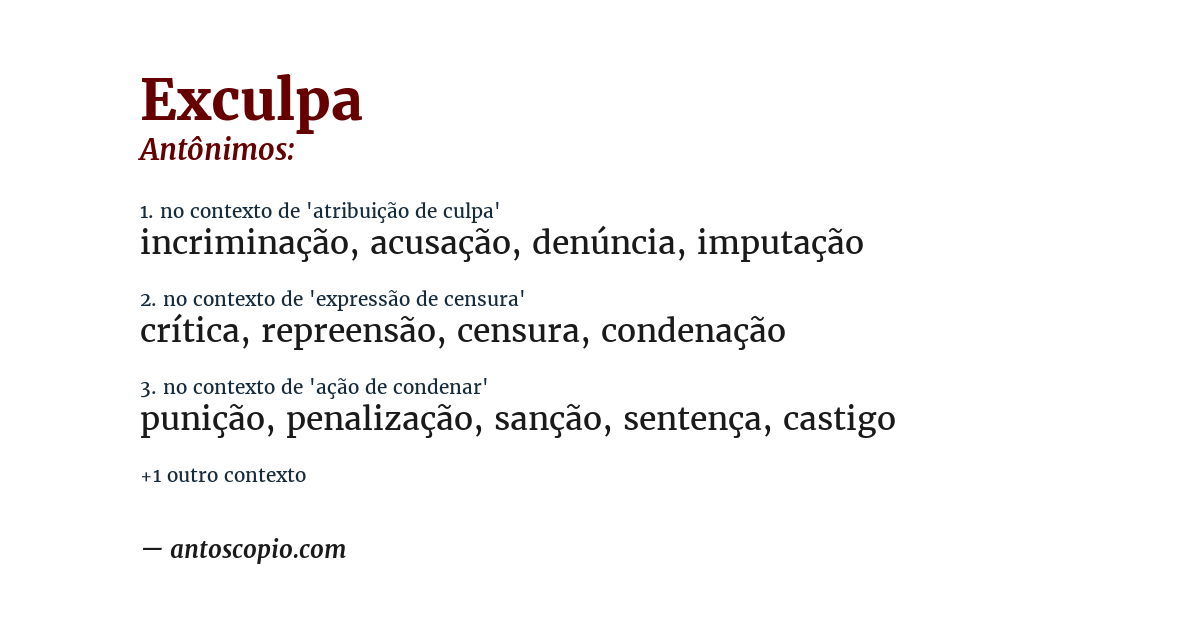 Antônimo de exculpa