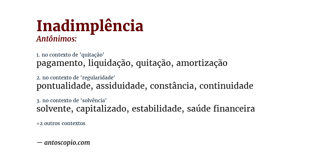 Antônimo de inadimplência