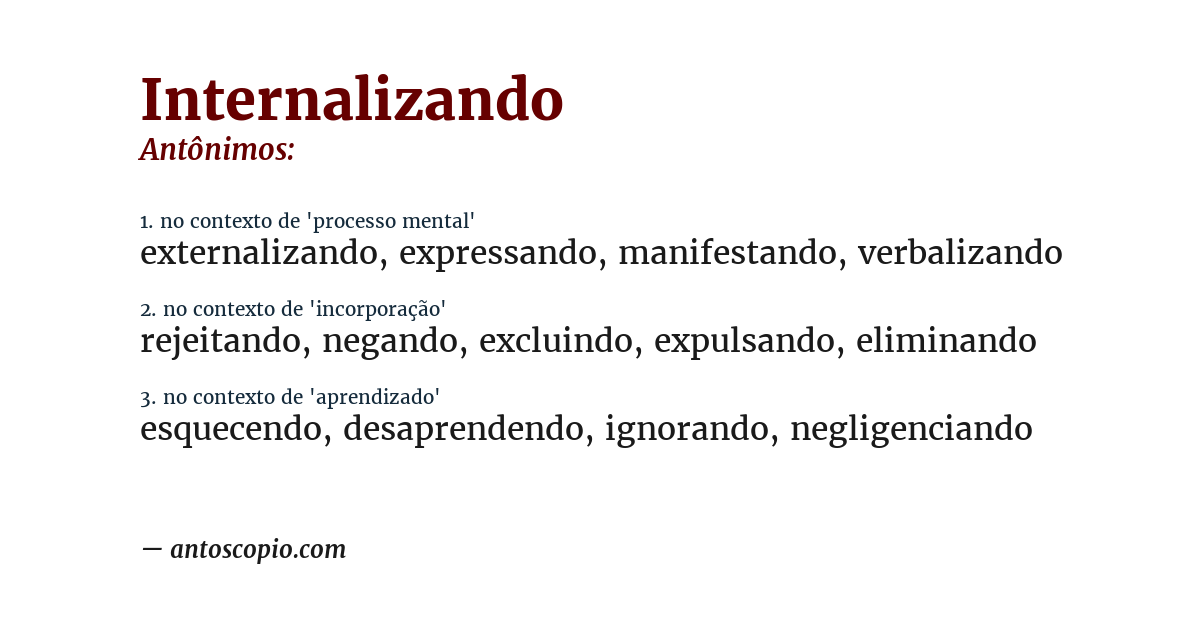 Antônimo de internalizando