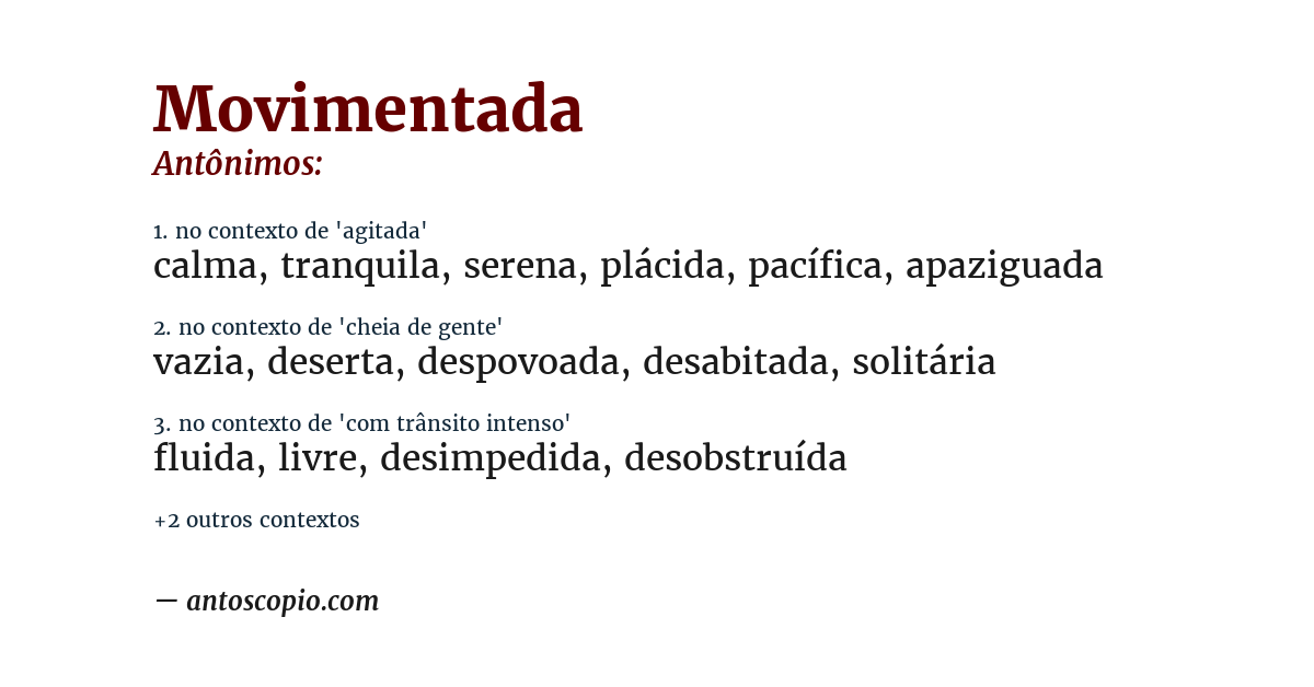 Antônimo de movimentada