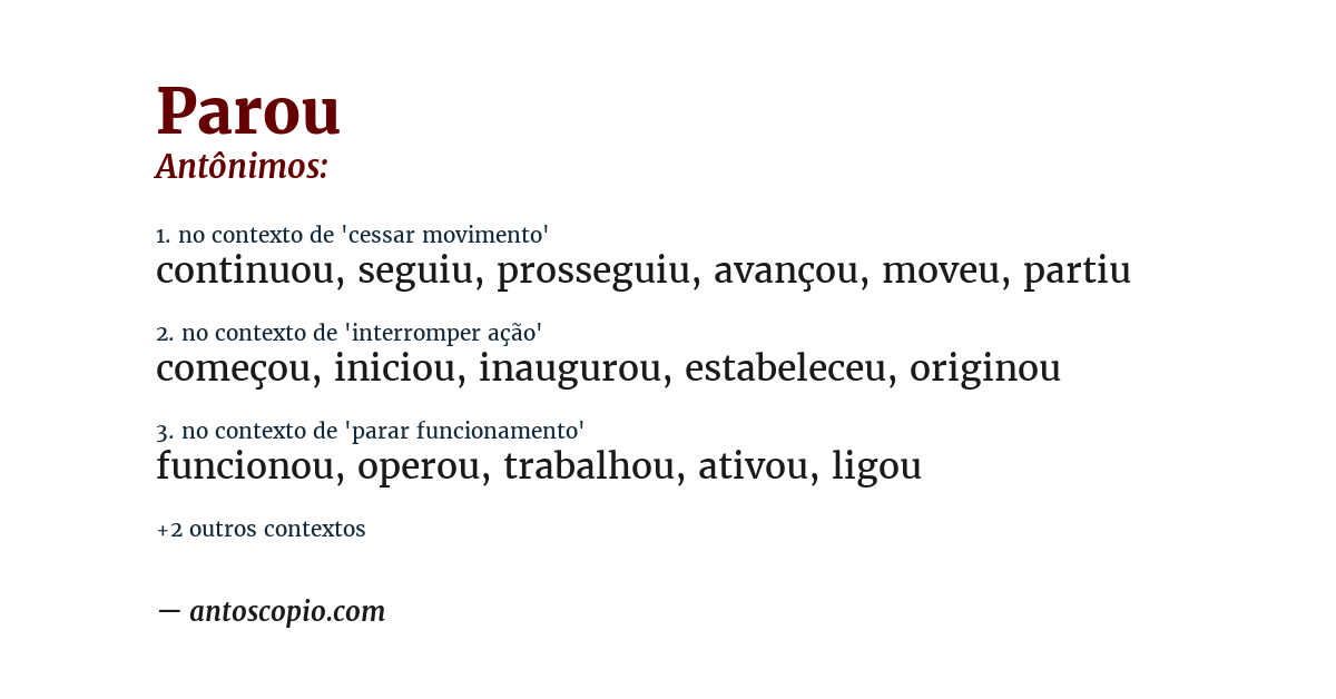 Antônimo de parou