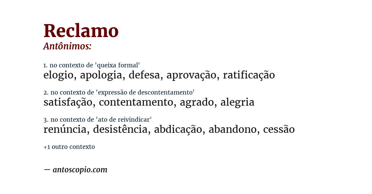 Antônimo de reclamo