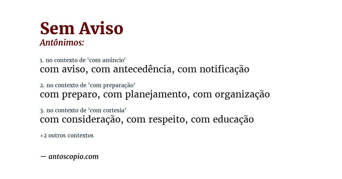Antônimo de sem aviso