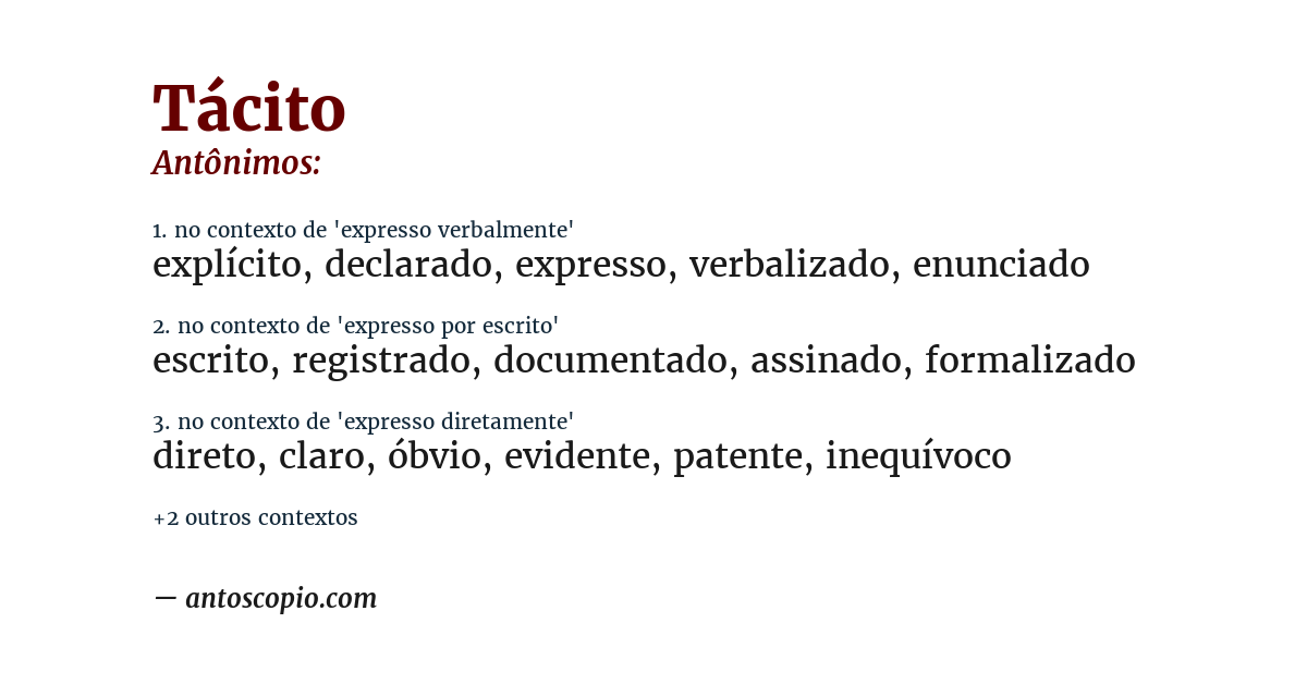 Antônimo de tácito