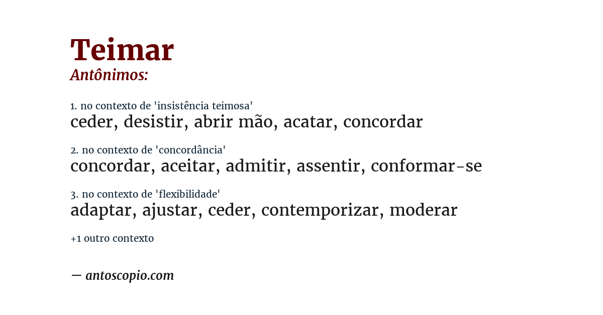 Antônimo de teimar