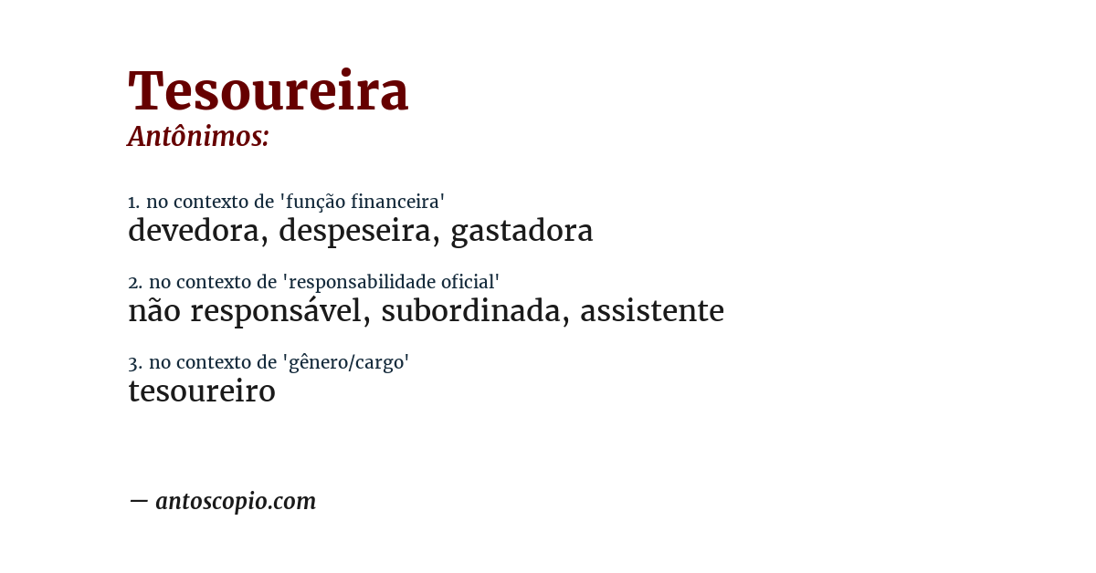 Antônimo de tesoureira