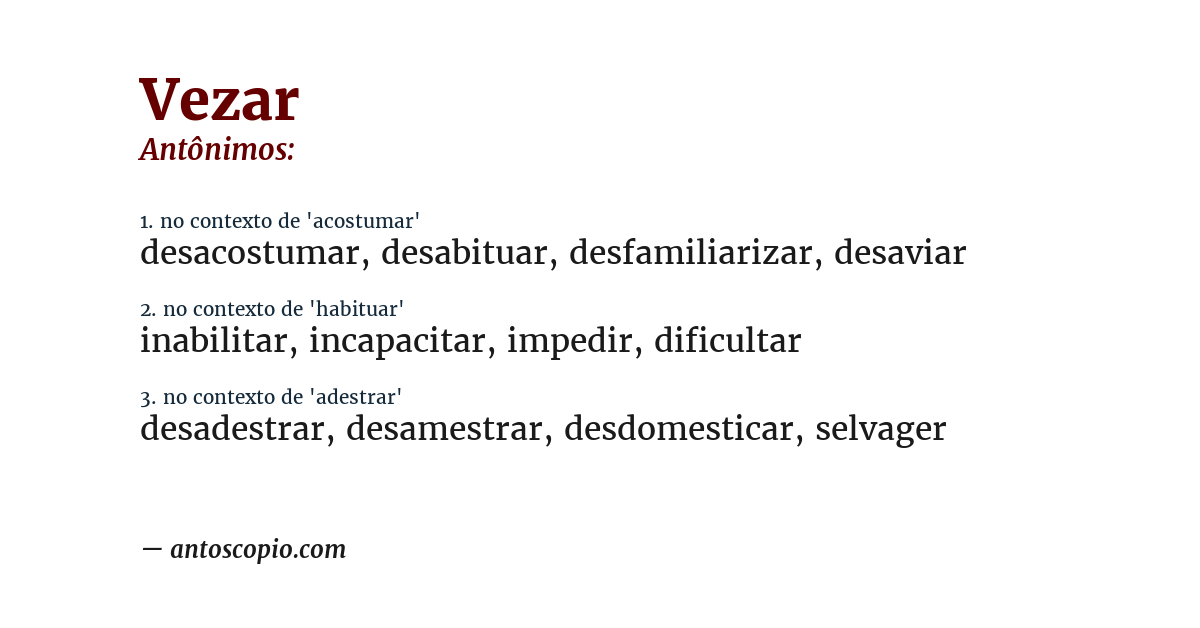 Antônimo de vezar