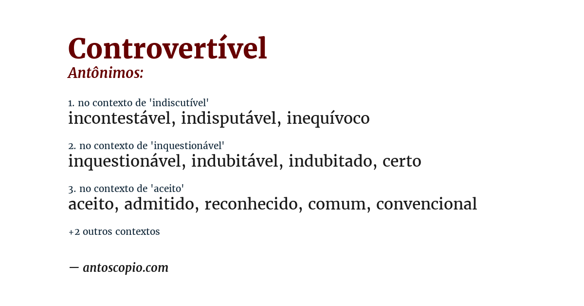 Antônimo de controvertível