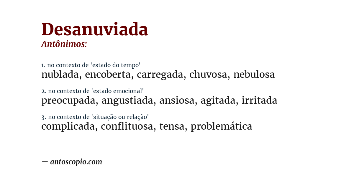 Antônimo de desanuviada