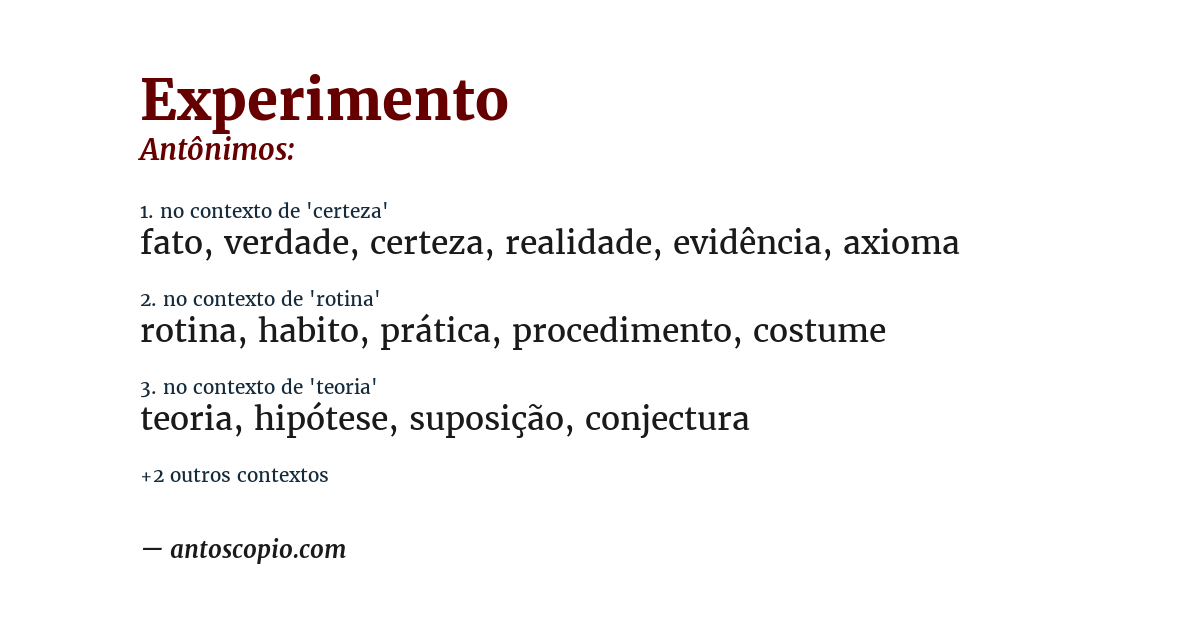 Antônimo de experimento