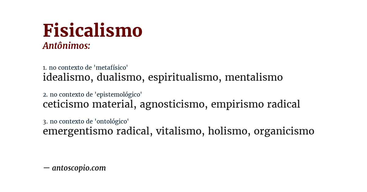 Antônimo de fisicalismo