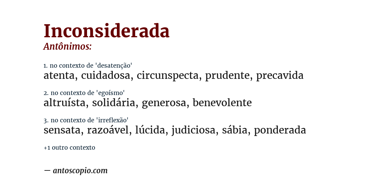 Antônimo de inconsiderada