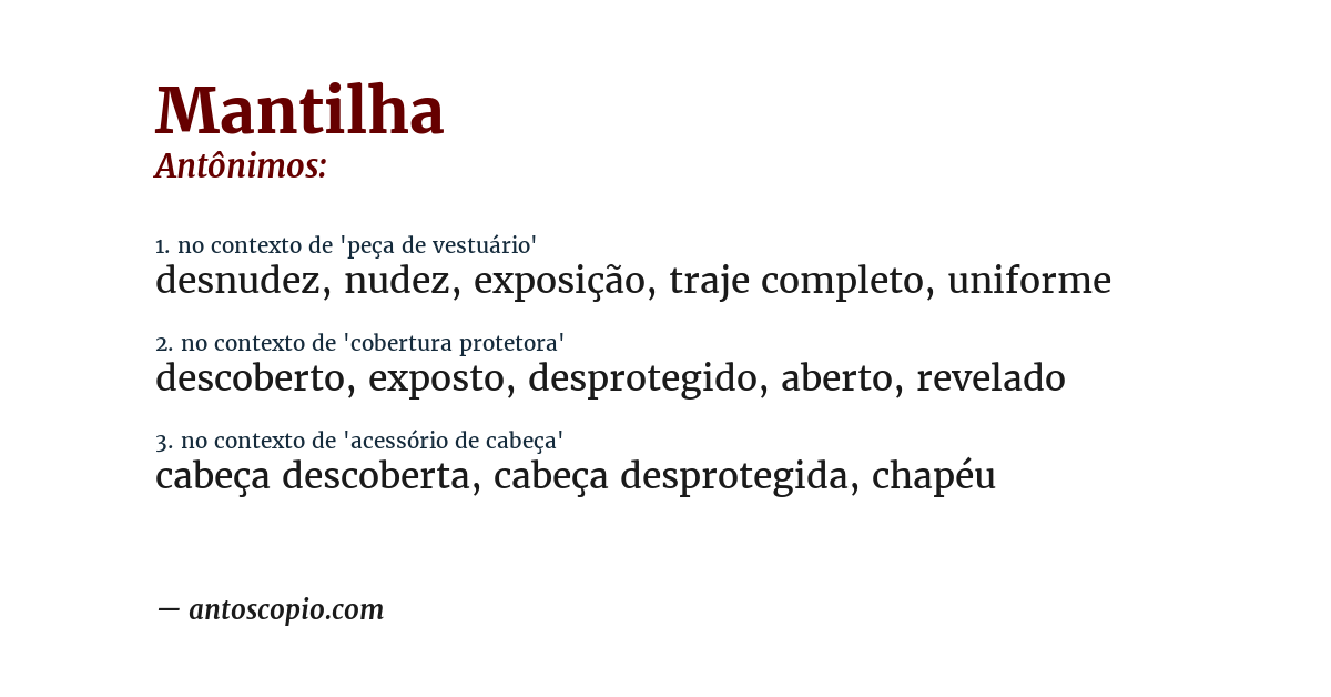 Antônimo de mantilha