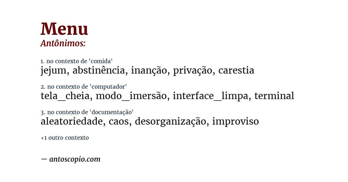 Antônimo de menu