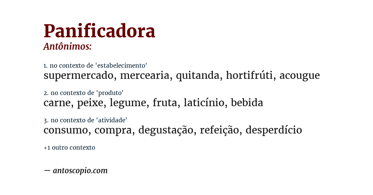 Antônimo de panificadora