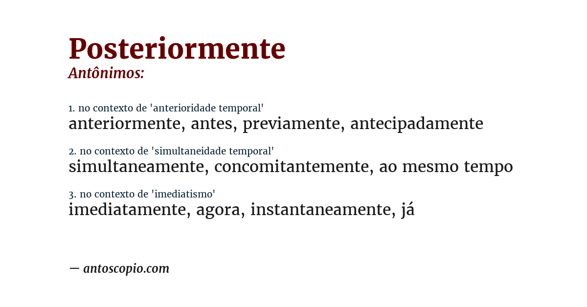 Antônimo de posteriormente