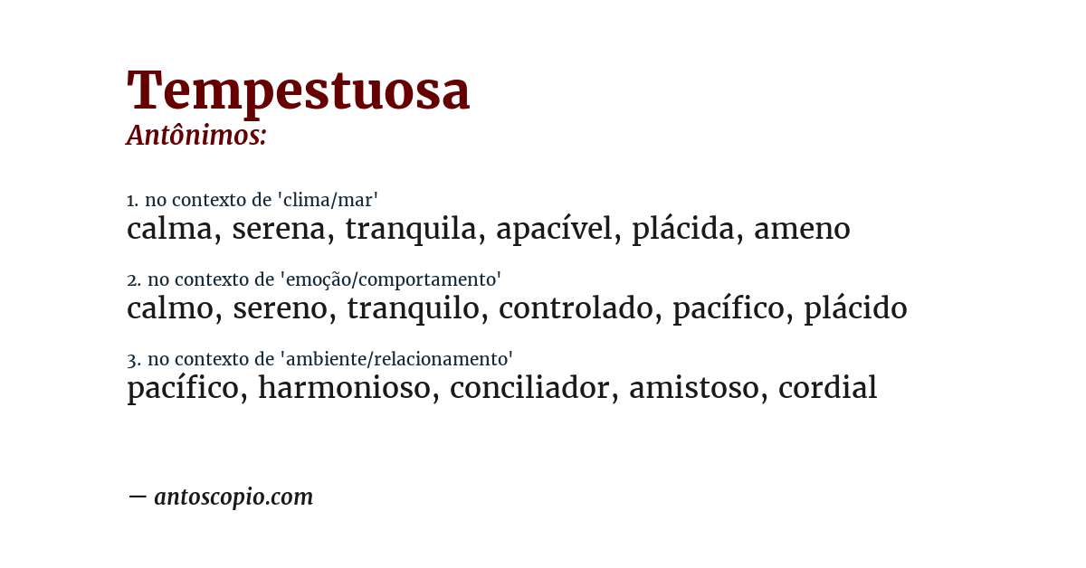Antônimo de tempestuosa
