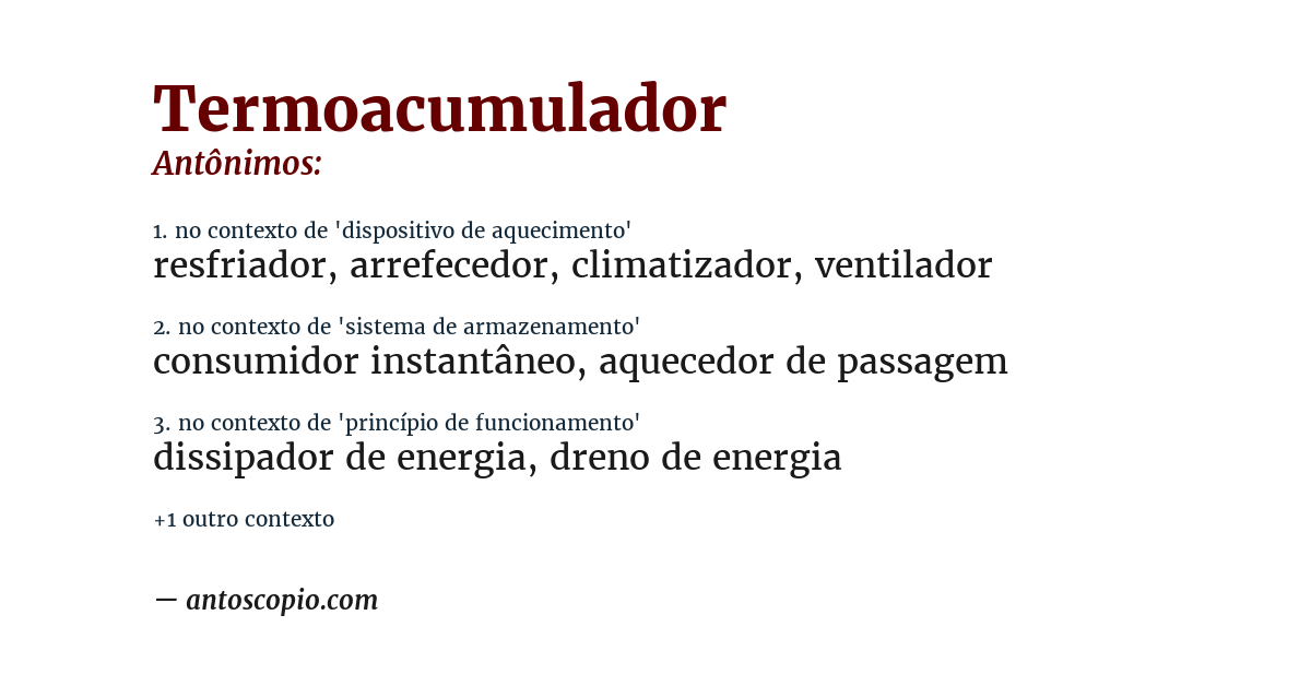 Antônimo de termoacumulador