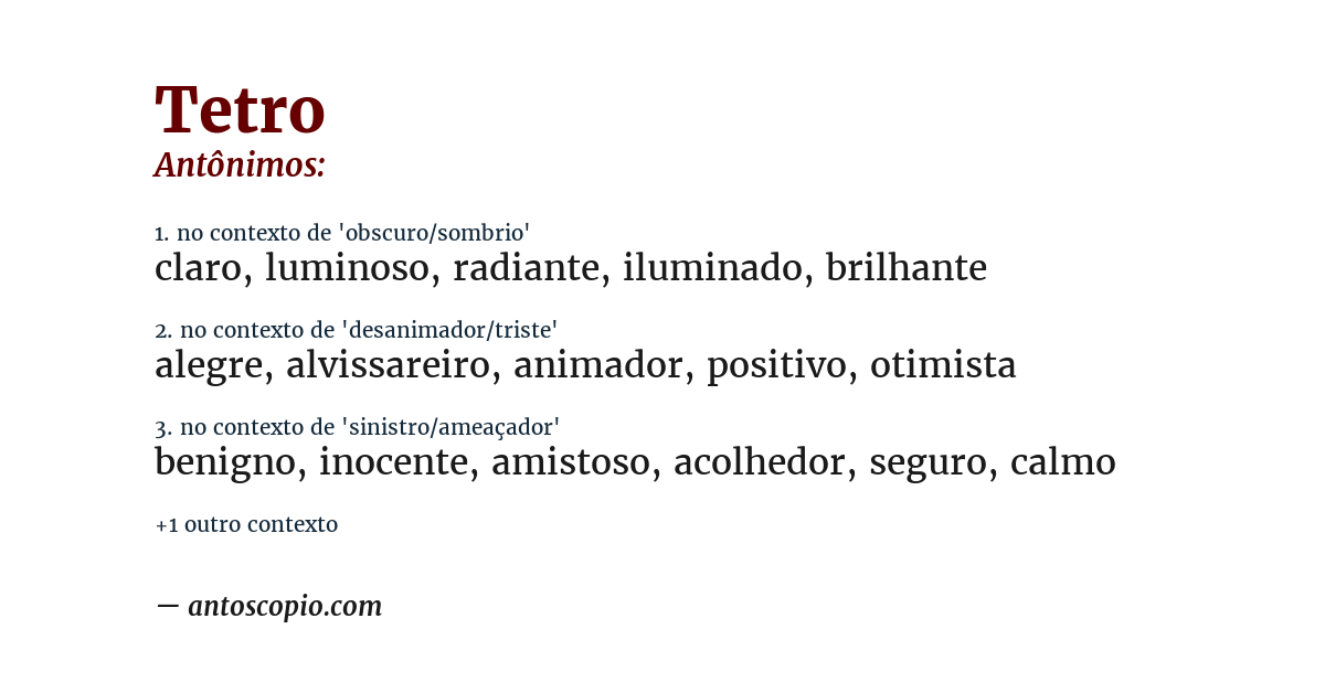 Antônimo de tetro