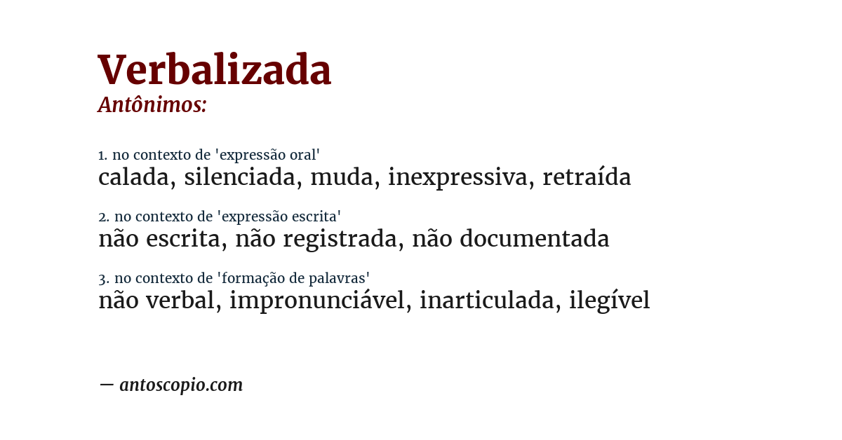 Antônimo de verbalizada