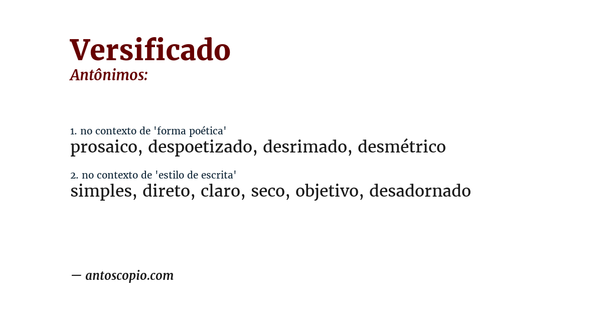 Antônimo de versificado