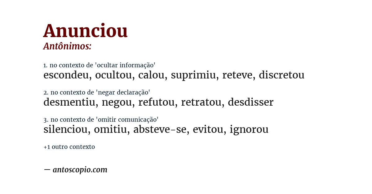Antônimo de anunciou